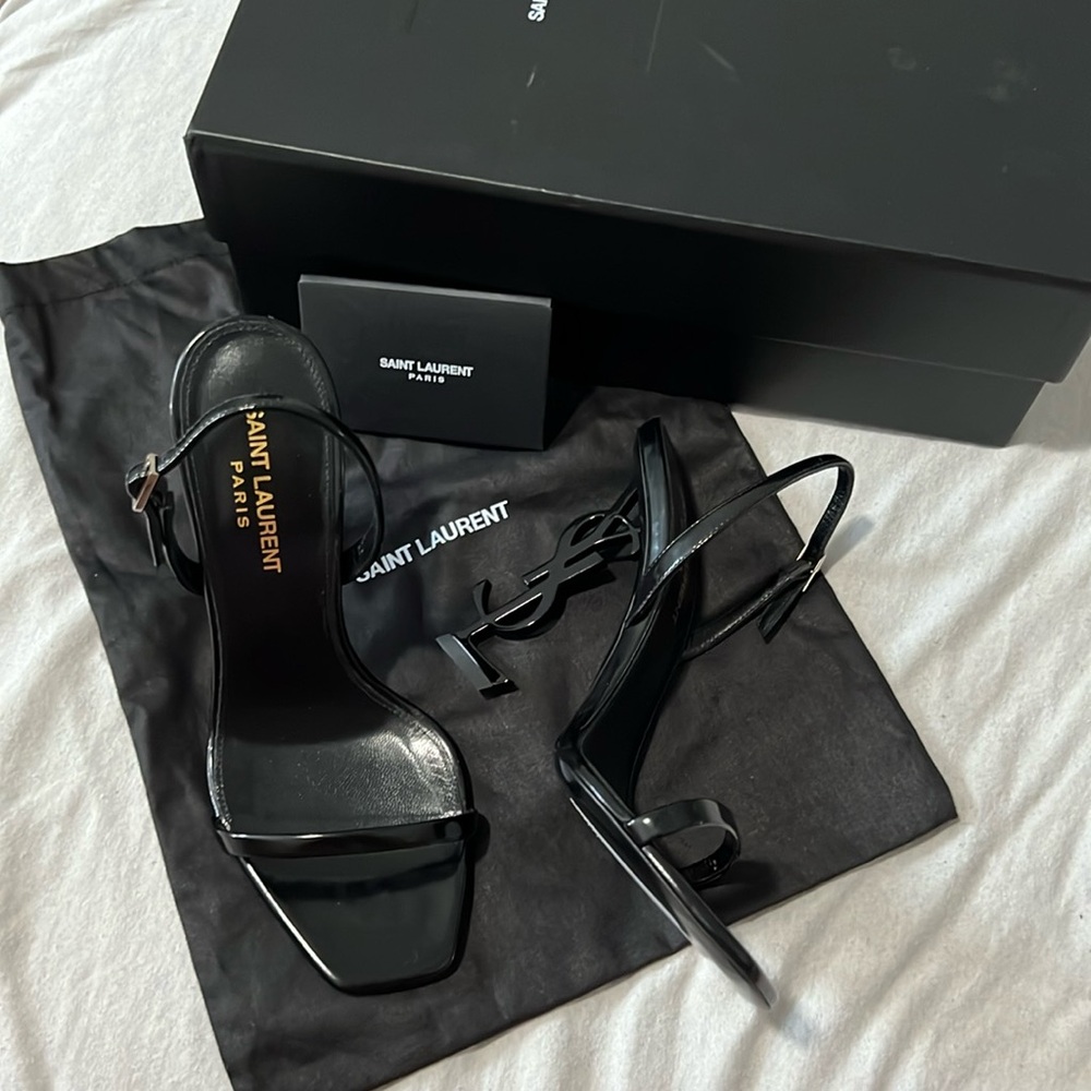 New YSL Saint Laurent Black Vitello Marilyn Heels Sandals Shoes 37 7 Opyum 110
